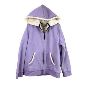 Lands' End Purple Sherpa Lined Hoodie Sweatshirt Jacket Full Zip Up Girls 14